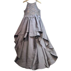 Emerald Sundae Junior Lace Halter High-Low Maxi Dress Keyhole Back Size 13 Gray